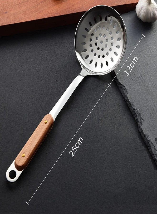 YOMITH Kitchen Cooking Utensils Set, 304 Stainless Steel Wooden Handle with Hanging Hook, Ladle Spoon Soup, Skimmer Colander, Cooking Spatula Set (Skimmer + LADLE) - Image 3